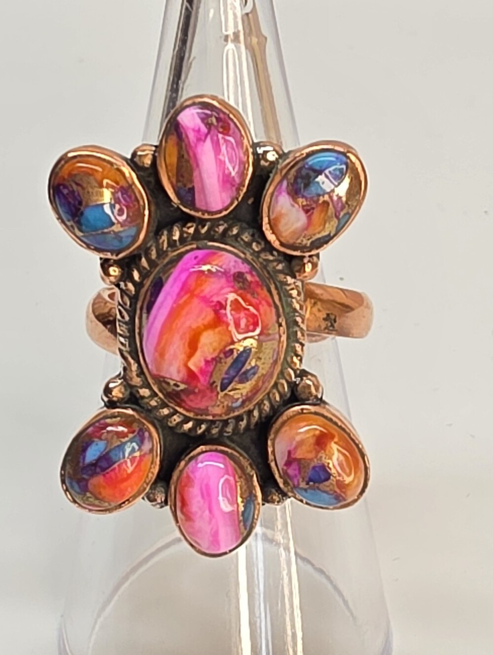 🌺 Pink Dahlia Copper Statement Ring 🌺